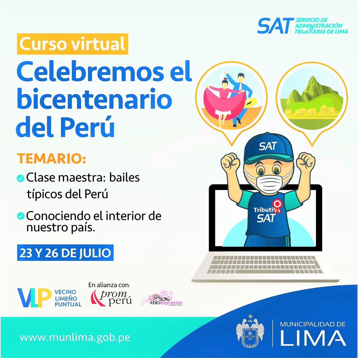 SAT de Lima ofrecerá clases de bailes típicos y recorrido virtual por atractivos turísticos en el marco del Bicentenario del país