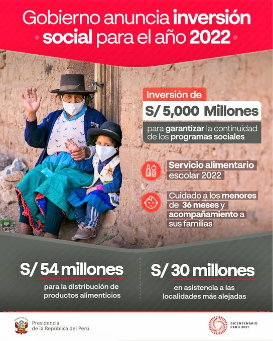 Gobierno anuncia inversión social para el año 2022