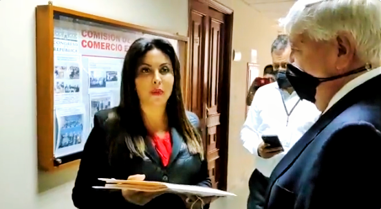 Legisladora Patricia Chirinos busca a observadores OEA para entregarles fólder sobre conducta de Pedro Castillo y éstos se esconden (video)