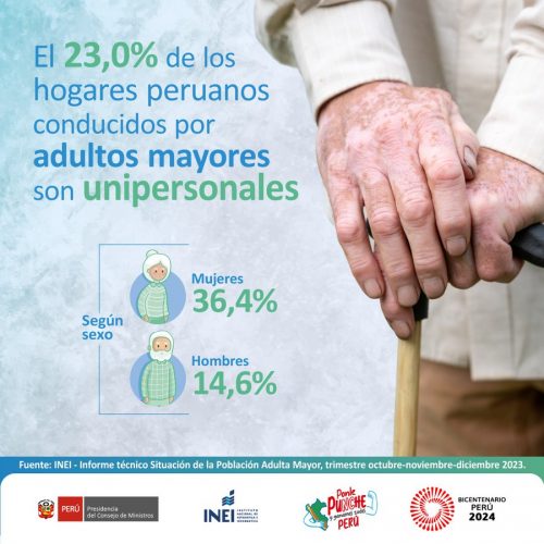 Del total de hogares peruanos conducidos por adultos mayores 23 % tienen 60 o más años y viven solos  🔍